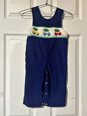 TRUE Christmas Truck Tree Longall Cotton Romper 24M